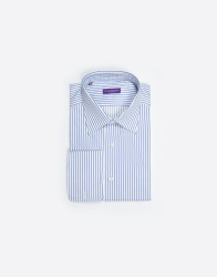 Patrick Hellmann Collection White Shirt With Blue Stripes Cuff For Cufflinks thumbnail